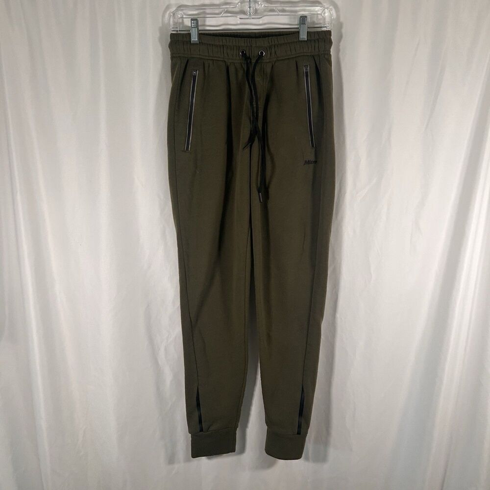 Mitre Joggers Men's Small Solid Green Pull On Zip Pockets Drawstring Sweatpants